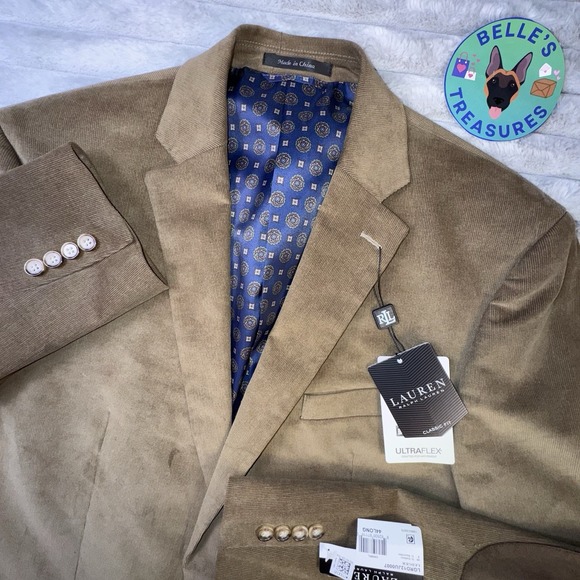 Ralph Lauren LRL Blazer 44L Browm‎ Corduroy Stretch Elbow...